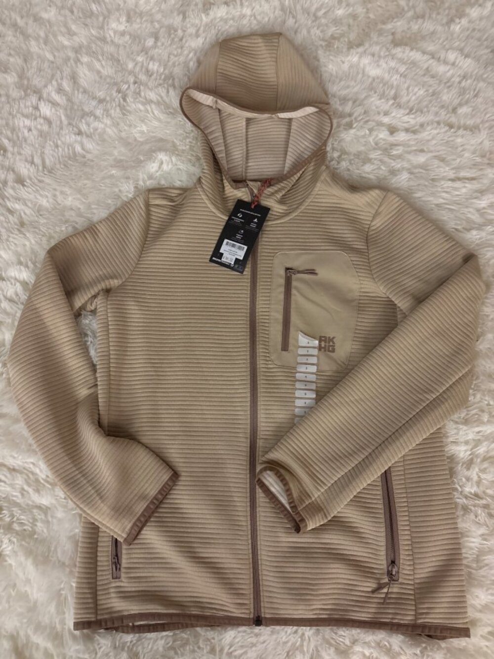 AKHG Womens Blackburn Full Zip Hoodie Beige Performance Fleece S Ribbed Design - Picture 2 of 14